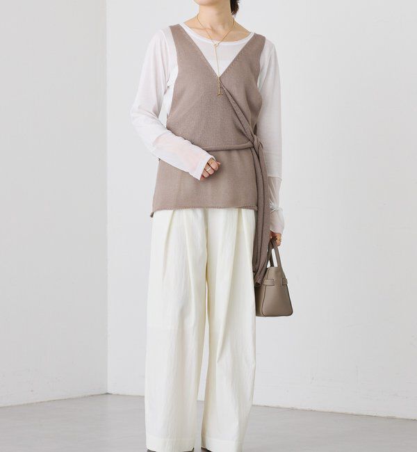  「【美シルエット】クロスタックワイドパンツ」|チノ|
