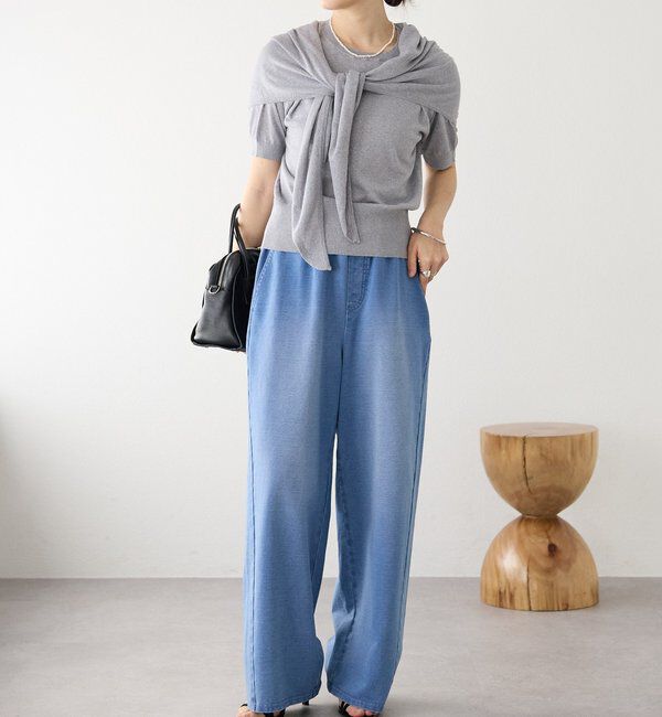  「予約【A・MONN(アモン)】フェイクデニムイージーパンツ」|デニム|