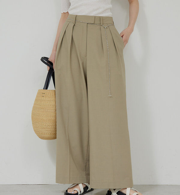  「【新色BR登場/セットアップ対応】ダブルタックパンツ」|スラックス|ベージュ