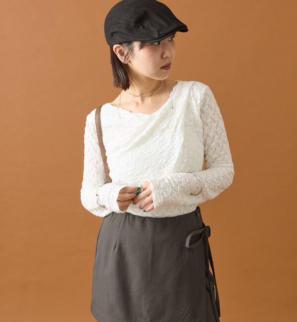  「レースオフショルロングTシャツ」|Tシャツ・カットソー|