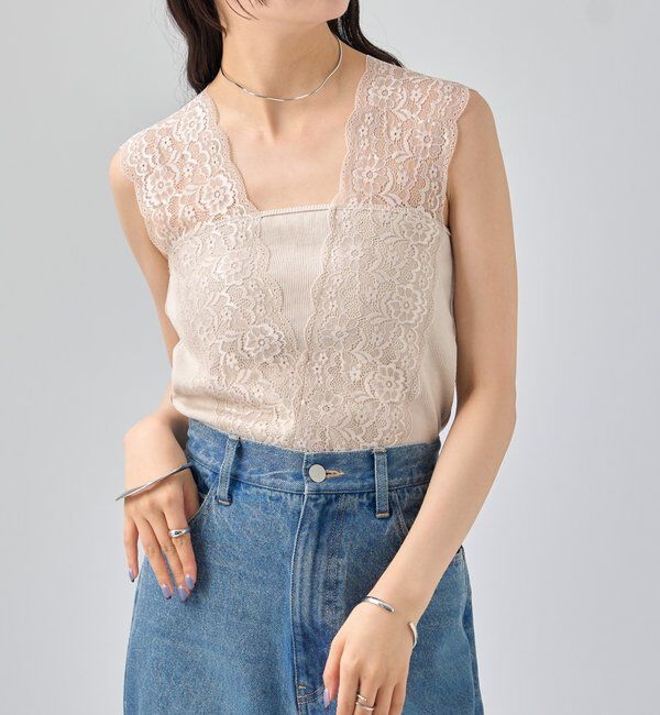  「Vレースタンクトップ」|キャミソール|ライトグレー