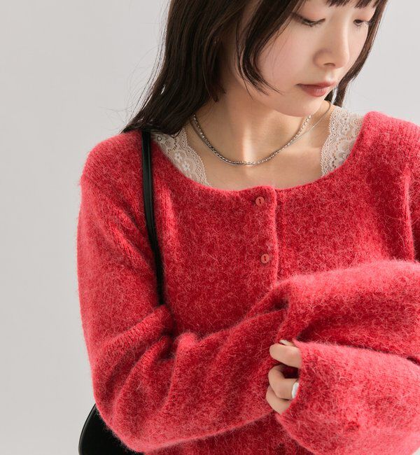  「スクエアネックニットカーディガン」|カーディガン|