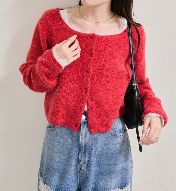  「スクエアネックニットカーディガン」|カーディガン|