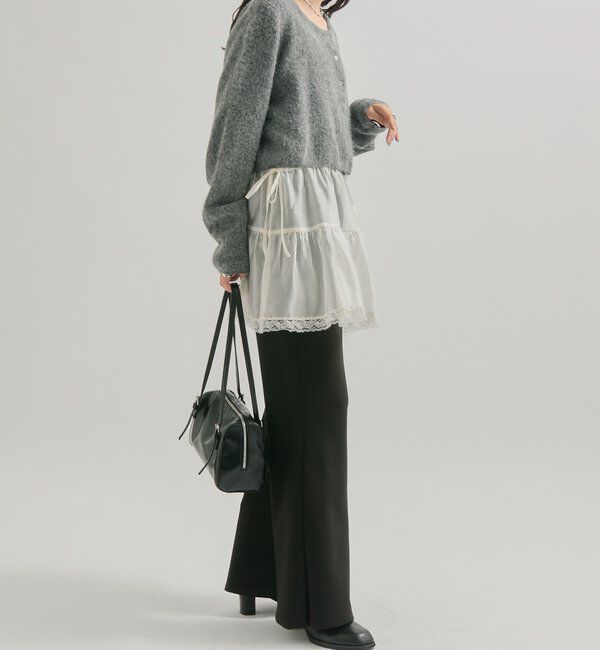  「スクエアネックニットカーディガン」|カーディガン|