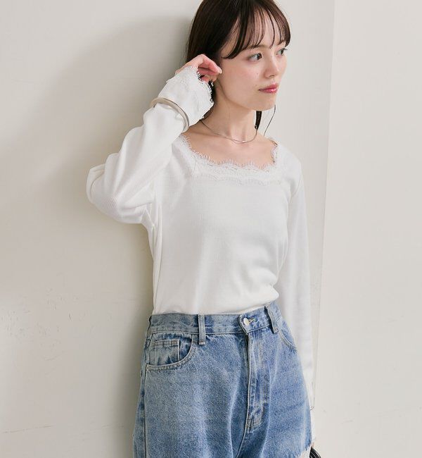  「スクエアネックレースロンT」|Tシャツ・カットソー|