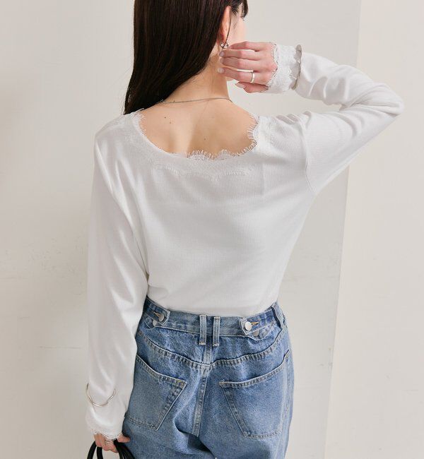  「スクエアネックレースロンT」|Tシャツ・カットソー|