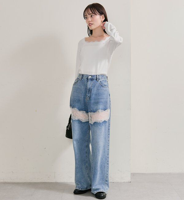  「スクエアネックレースロンT」|Tシャツ・カットソー|