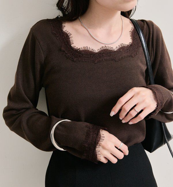  「スクエアネックレースロンT」|Tシャツ・カットソー|