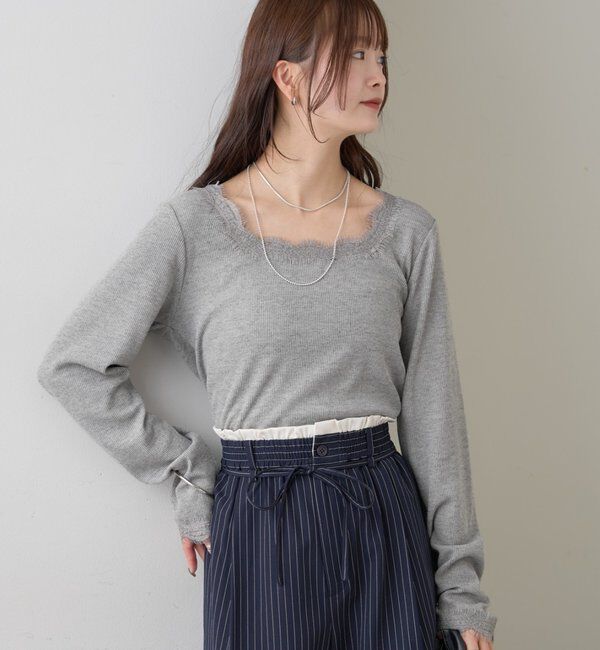  「スクエアネックレースロンT」|Tシャツ・カットソー|