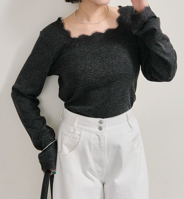  「スクエアネックレースロンT」|Tシャツ・カットソー|