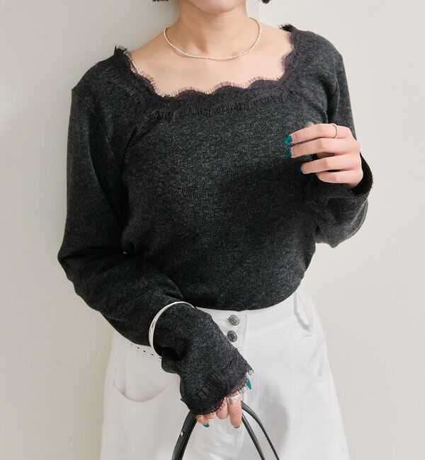  「スクエアネックレースロンT」|Tシャツ・カットソー|