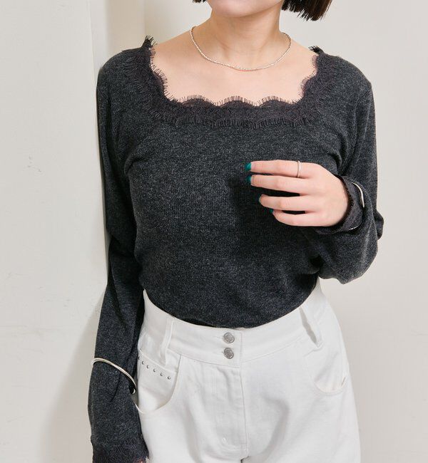  「スクエアネックレースロンT」|Tシャツ・カットソー|