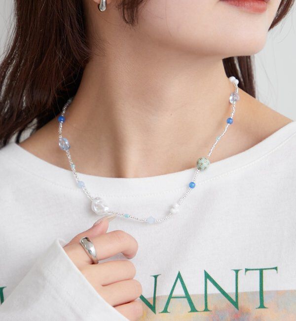  「パールチャームネックレス」|リング|ブルー