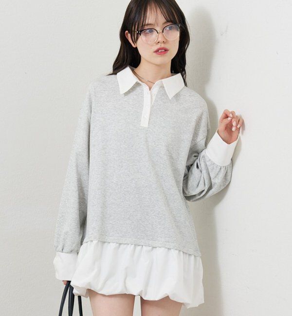  「バルーン切り替えミニワンピース」|ワンピース|ライトグレー