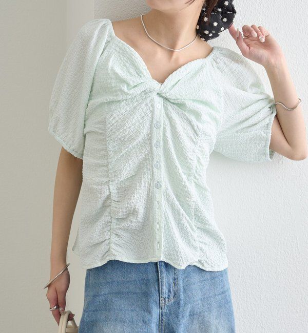  「ハートネックパフブラウス」|シャツ・ブラウス|グリーン