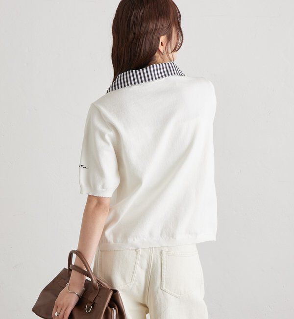  「ギンガムチェック襟付きカーディガン」|カーディガン|