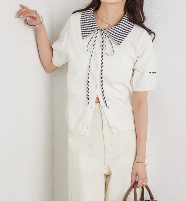  「ギンガムチェック襟付きカーディガン」|カーディガン|