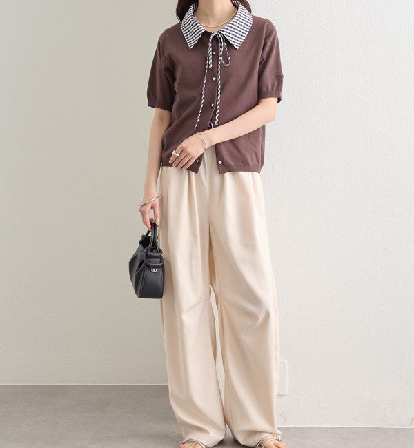  「ギンガムチェック襟付きカーディガン」|カーディガン|