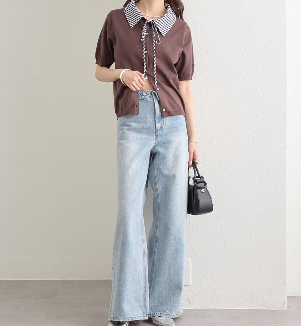  「ギンガムチェック襟付きカーディガン」|カーディガン|