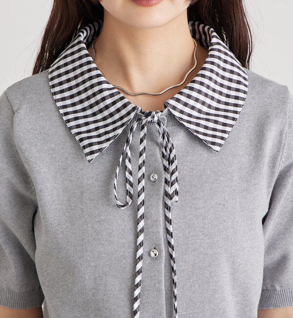  「ギンガムチェック襟付きカーディガン」|カーディガン|
