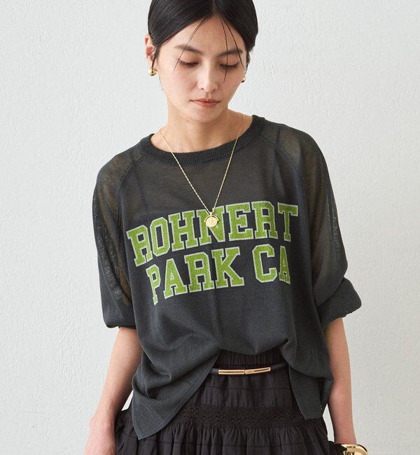  「シアーカレッジロゴプリントニット」|ニット・セーター|グリーン