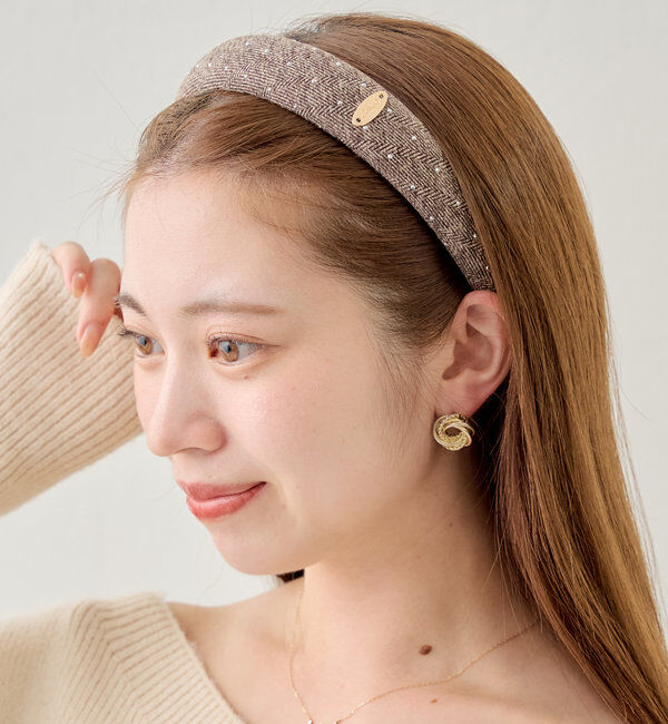  「ツイードビジューカチューシャ」|その他|ブラウン