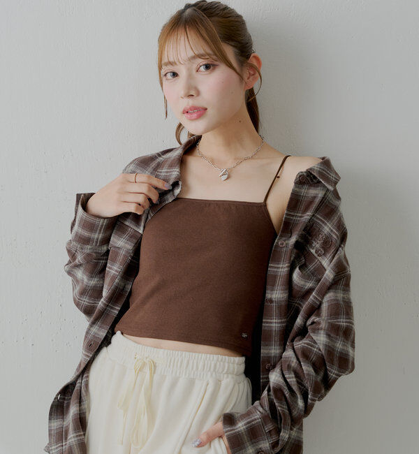  「【6色展開】バックオープンリブキャミ」|キャミソール|