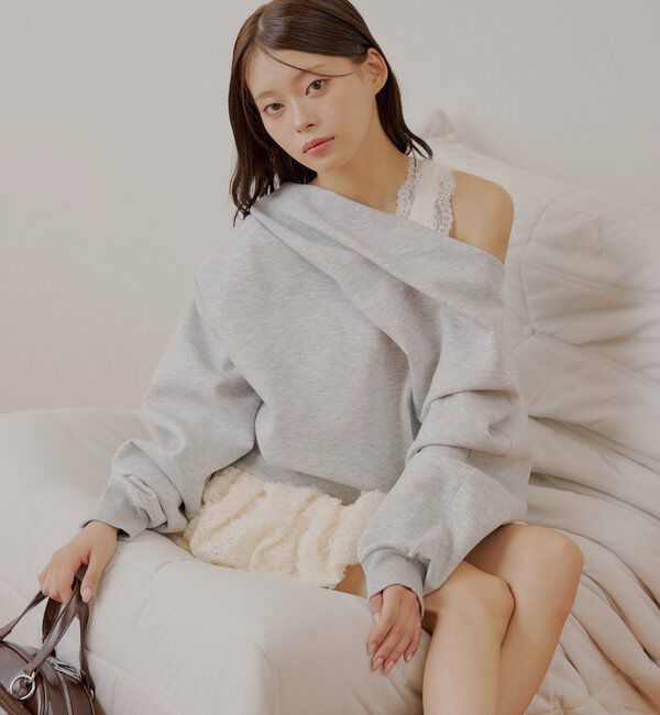  「ワンショル肩レーストップス」|Tシャツ・カットソー|グレー