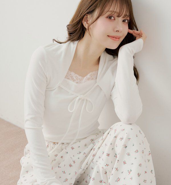  「ボレロ風レースレイヤードトップス」|Tシャツ・カットソー|アイボリー