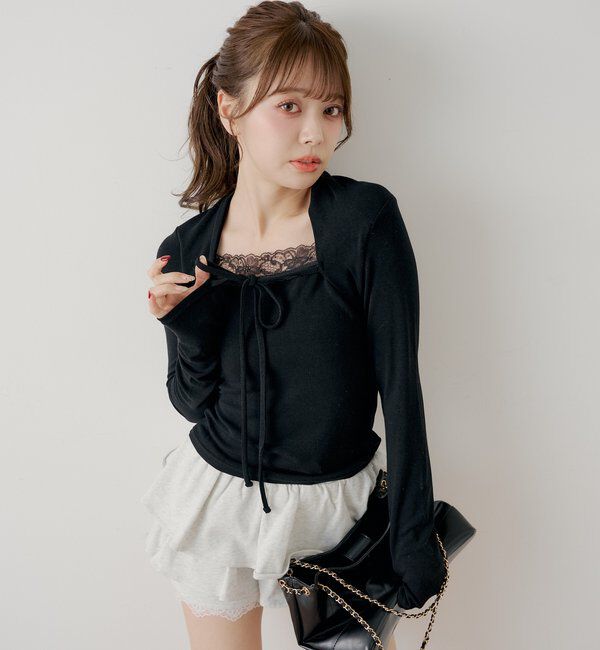  「ボレロ風レースレイヤードトップス」|Tシャツ・カットソー|