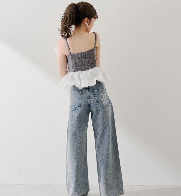  「ラインストーンロゴワイドデニムパンツ」|デニム|