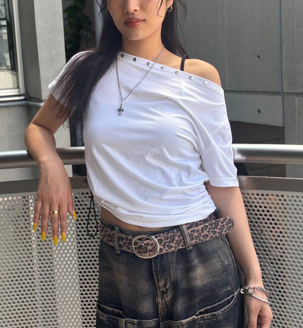  「ワンオフショルスタッズドロストTEE」|Tシャツ・カットソー|
