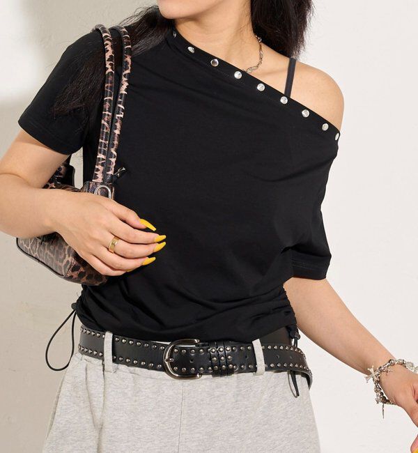  「ワンオフショルスタッズドロストTEE」|Tシャツ・カットソー|