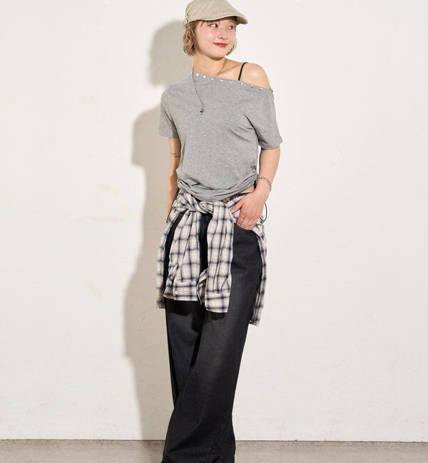  「ワンオフショルスタッズドロストTEE」|Tシャツ・カットソー|
