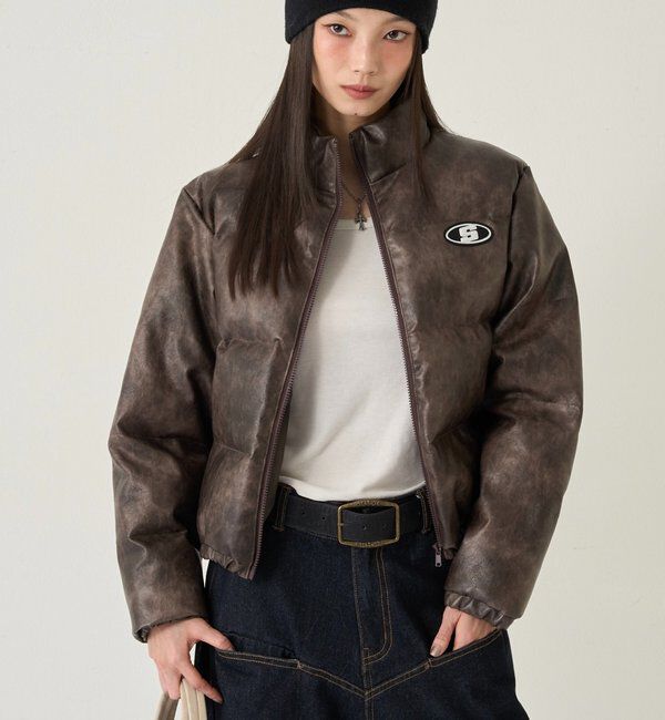  「【UNISEXS】Sロゴヴィンテージライクレザーブルゾン」|ブルゾン・スタジャン|