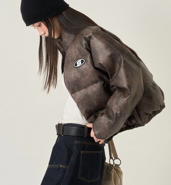  「【UNISEXS】Sロゴヴィンテージライクレザーブルゾン」|ブルゾン・スタジャン|