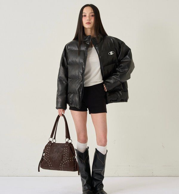  「【UNISEXS】Sロゴヴィンテージライクレザーブルゾン」|ブルゾン・スタジャン|