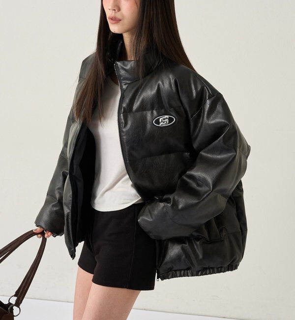  「【UNISEXS】Sロゴヴィンテージライクレザーブルゾン」|ブルゾン・スタジャン|ブラック