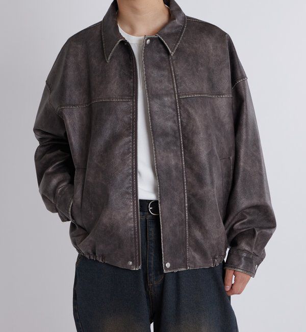  「ステンカラーヴィンテージライクブルゾン」|ブルゾン・スタジャン|ブラウン