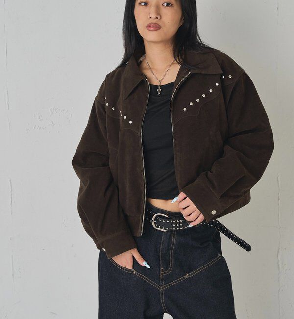  「ボアカラースタッズスウェードブルゾン」|ブルゾン・スタジャン|