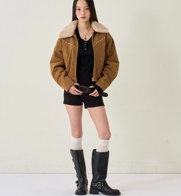  「ボアカラースタッズスウェードブルゾン」|ブルゾン・スタジャン|