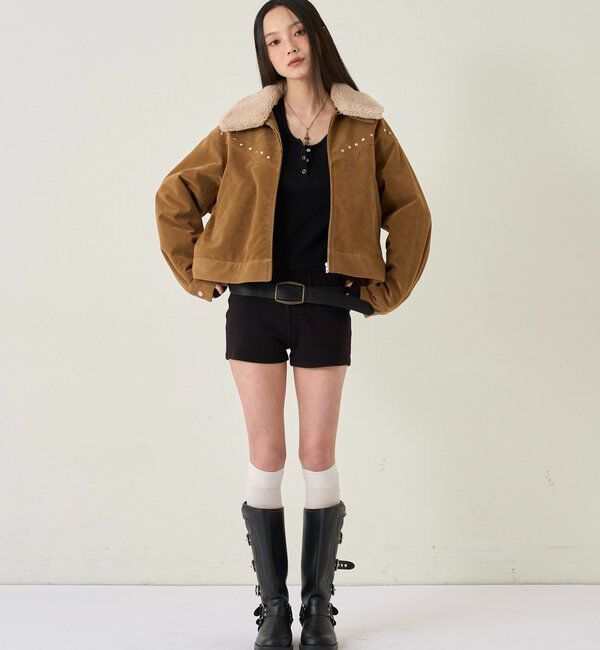  「ボアカラースタッズスウェードブルゾン」|ブルゾン・スタジャン|