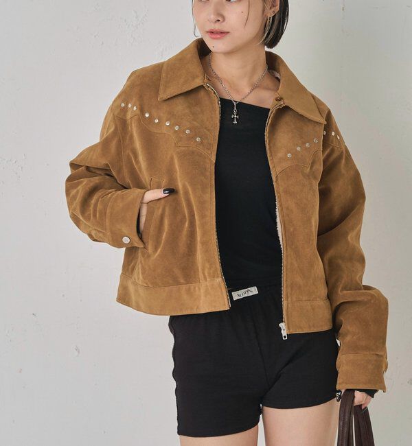  「ボアカラースタッズスウェードブルゾン」|ブルゾン・スタジャン|