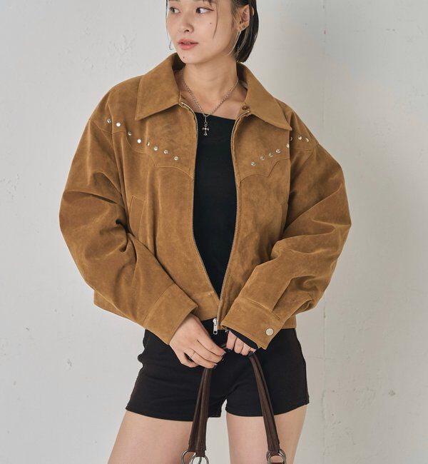  「ボアカラースタッズスウェードブルゾン」|ブルゾン・スタジャン|