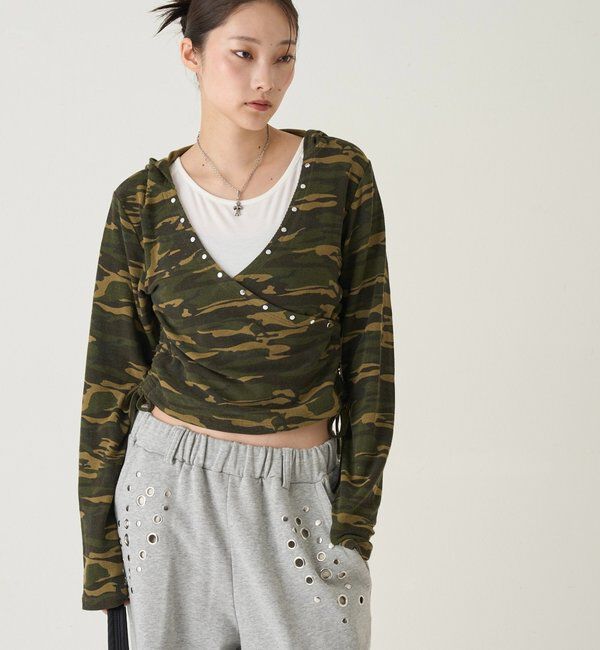  「スタッズリブカシュクールフーディ」|パーカー|