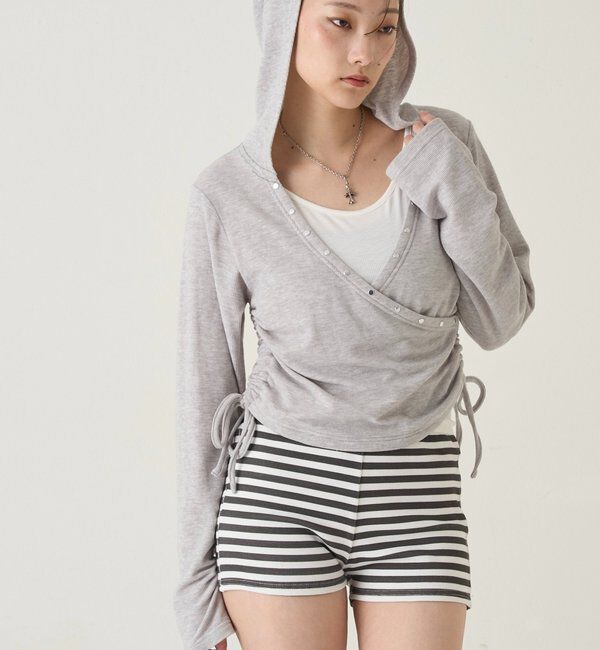  「スタッズリブカシュクールフーディ」|パーカー|