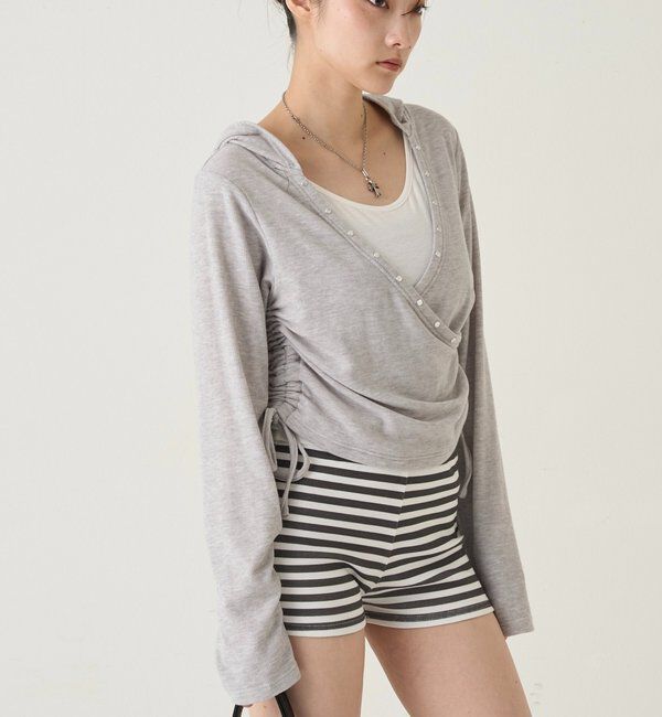  「スタッズリブカシュクールフーディ」|パーカー|