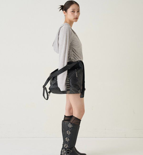  「スタッズリブカシュクールフーディ」|パーカー|