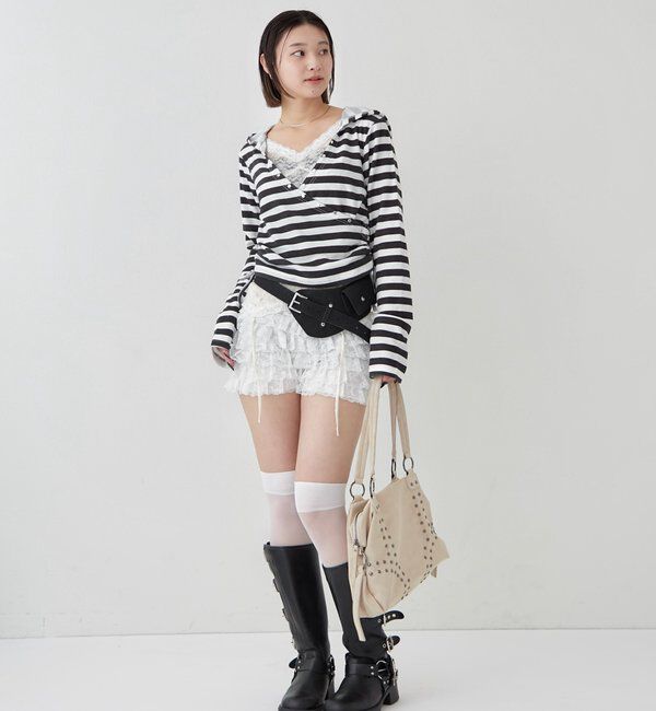  「スタッズリブカシュクールフーディ」|パーカー|