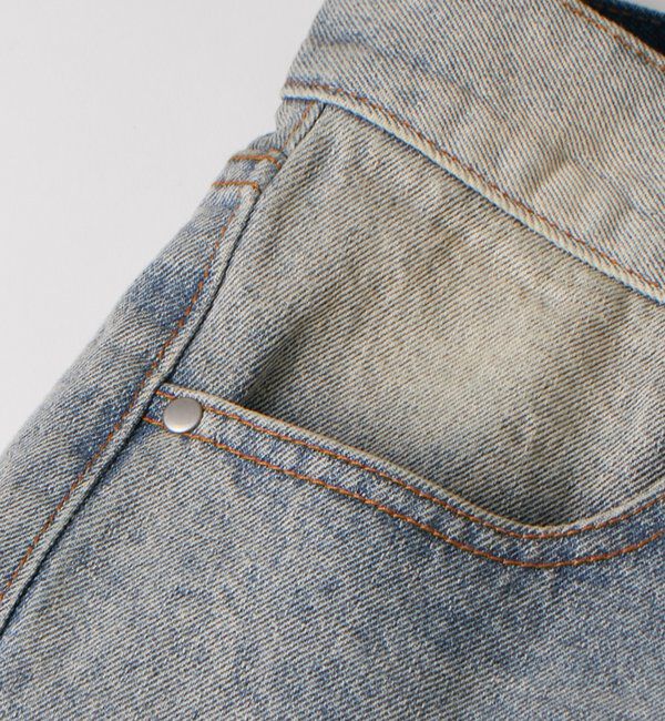  「チェックダメージスタッズデニム」|デニム|